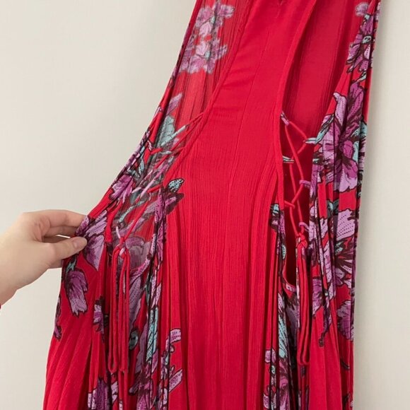 Free People Paint The Sun Red Floral Mini Slip Dress Size Small - Picture 5 of 6